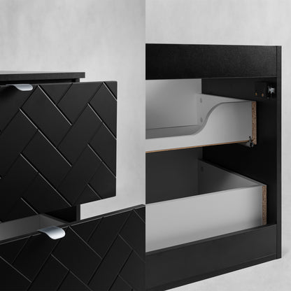 Trend Herringbone Pattern Door 60cm Bathroom Cabinet Vanity Unit with Worktop - Black