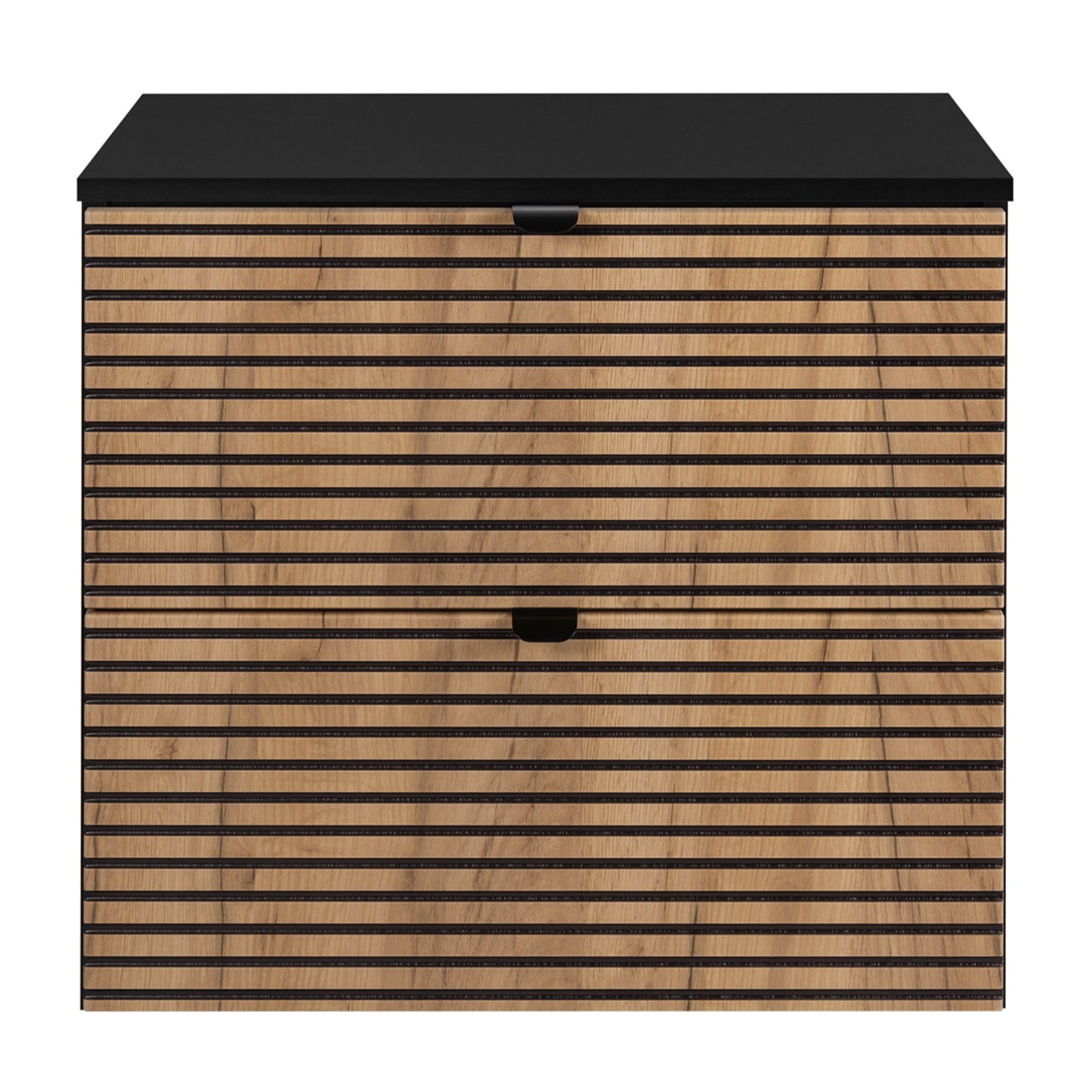 Loft Modern Style Ribbed Door 60cm Bathroom Cabinet Vanity Unit with Worktop - Gold Craft Oak