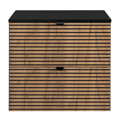 Loft Modern Style Ribbed Door 60cm Bathroom Cabinet Vanity Unit with Worktop - Gold Craft Oak