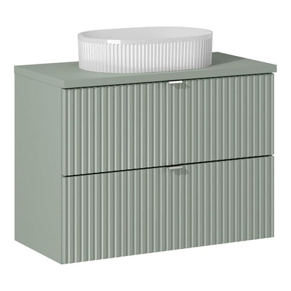Line Reed 2 Drawer Bathroom Cabinet Vanity Unit 80cm with Worktop Basin - Sage