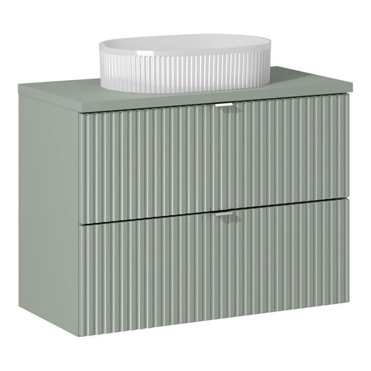 Line Reed 2 Drawer Bathroom Cabinet Vanity Unit 80cm with Worktop Basin - Sage
