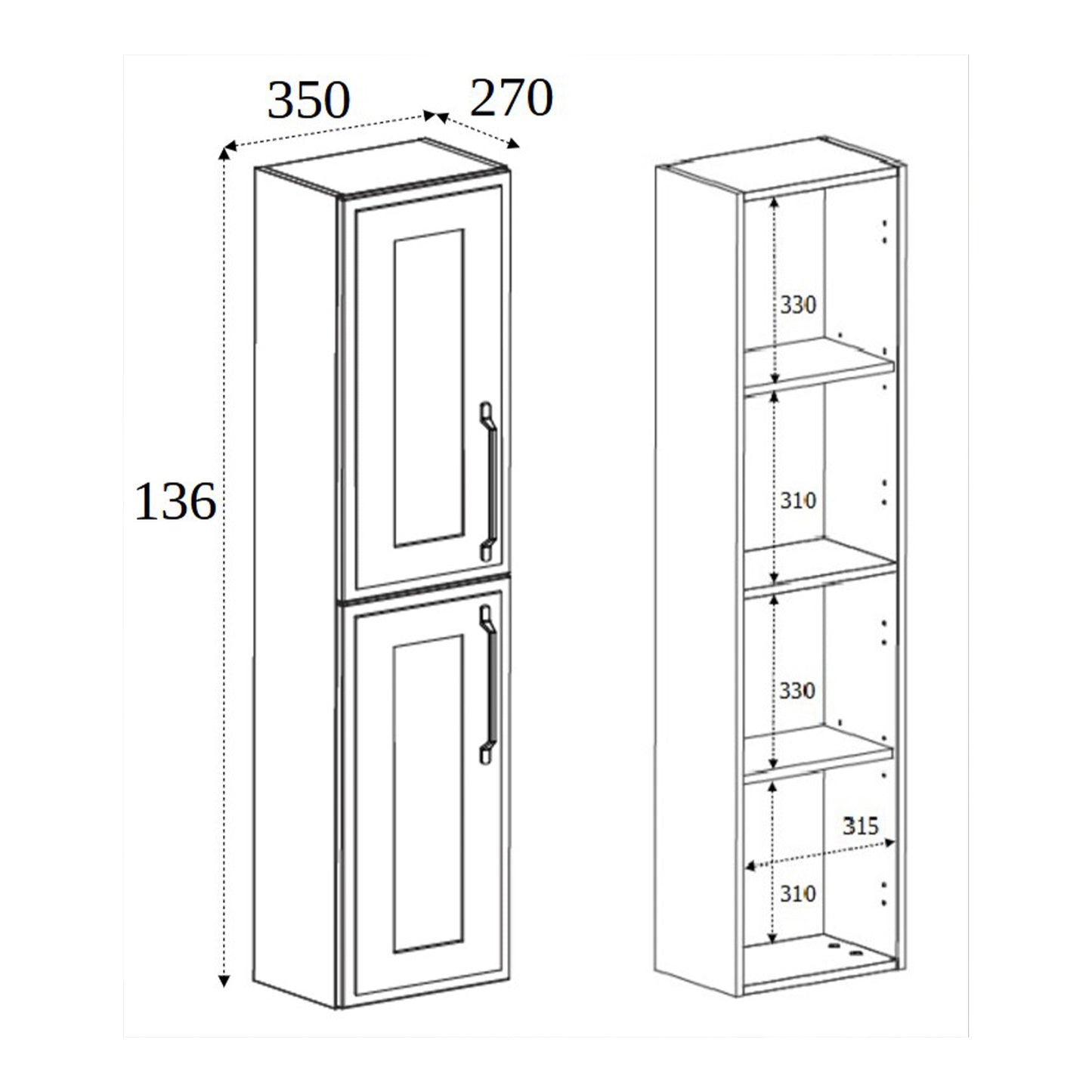Classic Tall Bathroom 2 Door Wall Cabinet - Cashmere