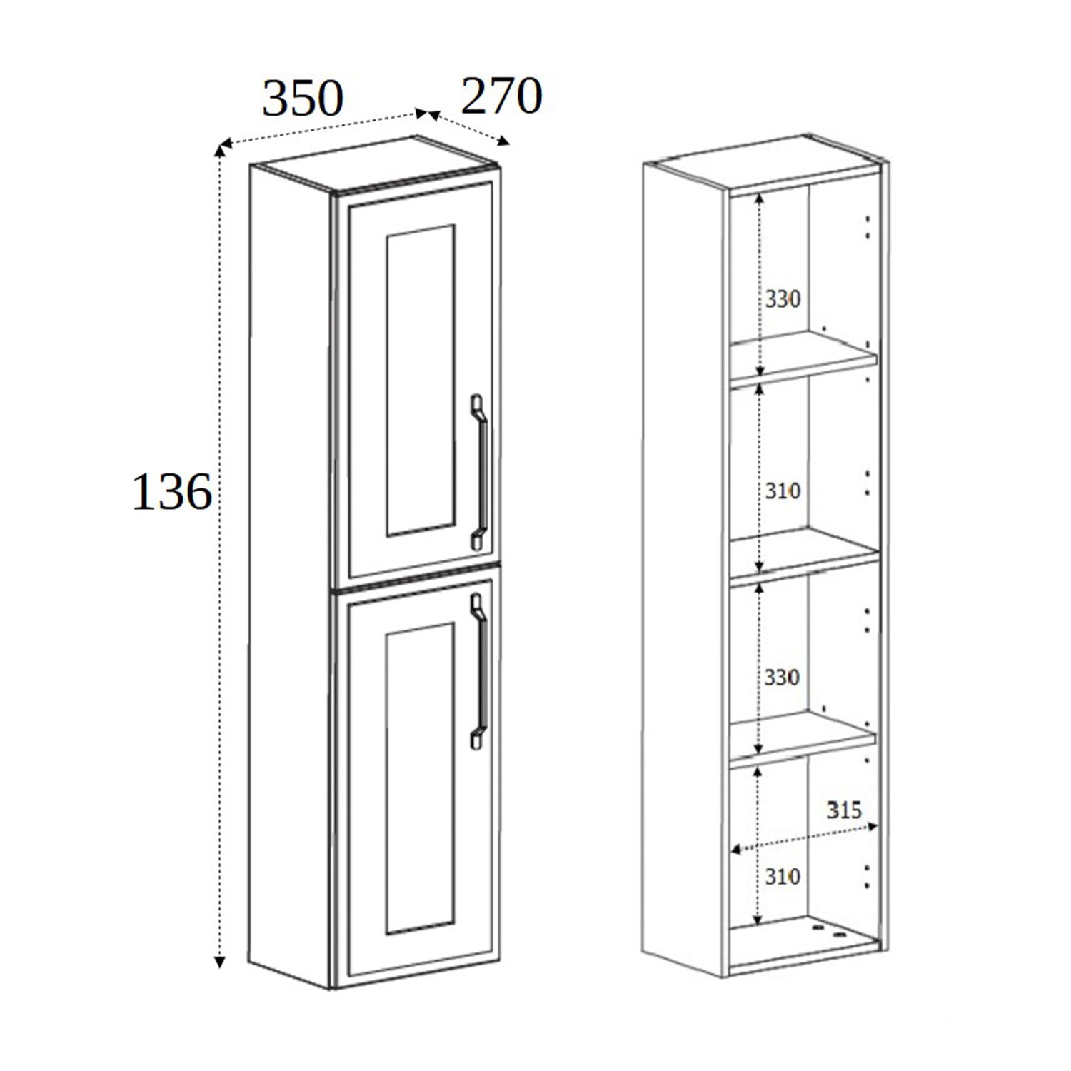 Classic Tall Bathroom 2 Door Wall Cabinet - Cashmere