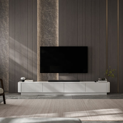 Aurora Rouded Corners Flutted TV Unit 280cm Glamour Style with Plinth Stand - White