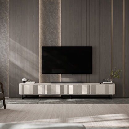 Aurora Rouded Corners Flutted TV Unit 280cm Glamour Style with Frame Stand - Cashmere / Black Frame