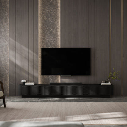 Aurora Rouded Corners Flutted TV Unit 280cm Glamour Style with Plinth Stand - Black