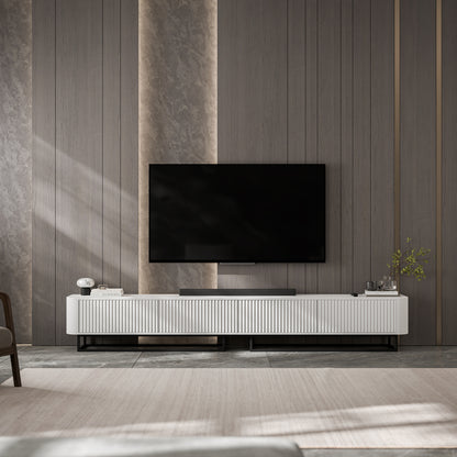 Aurora Rouded Corners Flutted TV Unit 280cm Glamour Style with Frame Stand - White / Black Frame