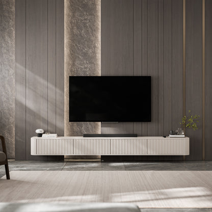 Aurora Rouded Corners Wall Mounted Flutted TV Unit 280cm Glamour Style - Cashmere