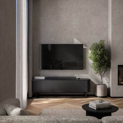 Aurora Rounded Corner Fluted TV Unit 140cm Glamour Style with Frame Stand - Black / Black