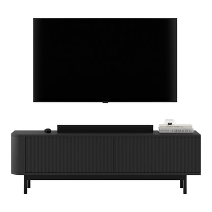 Aurora Rounded Corner Fluted TV Unit 140cm Glamour Style with Frame Legs - Black / Black