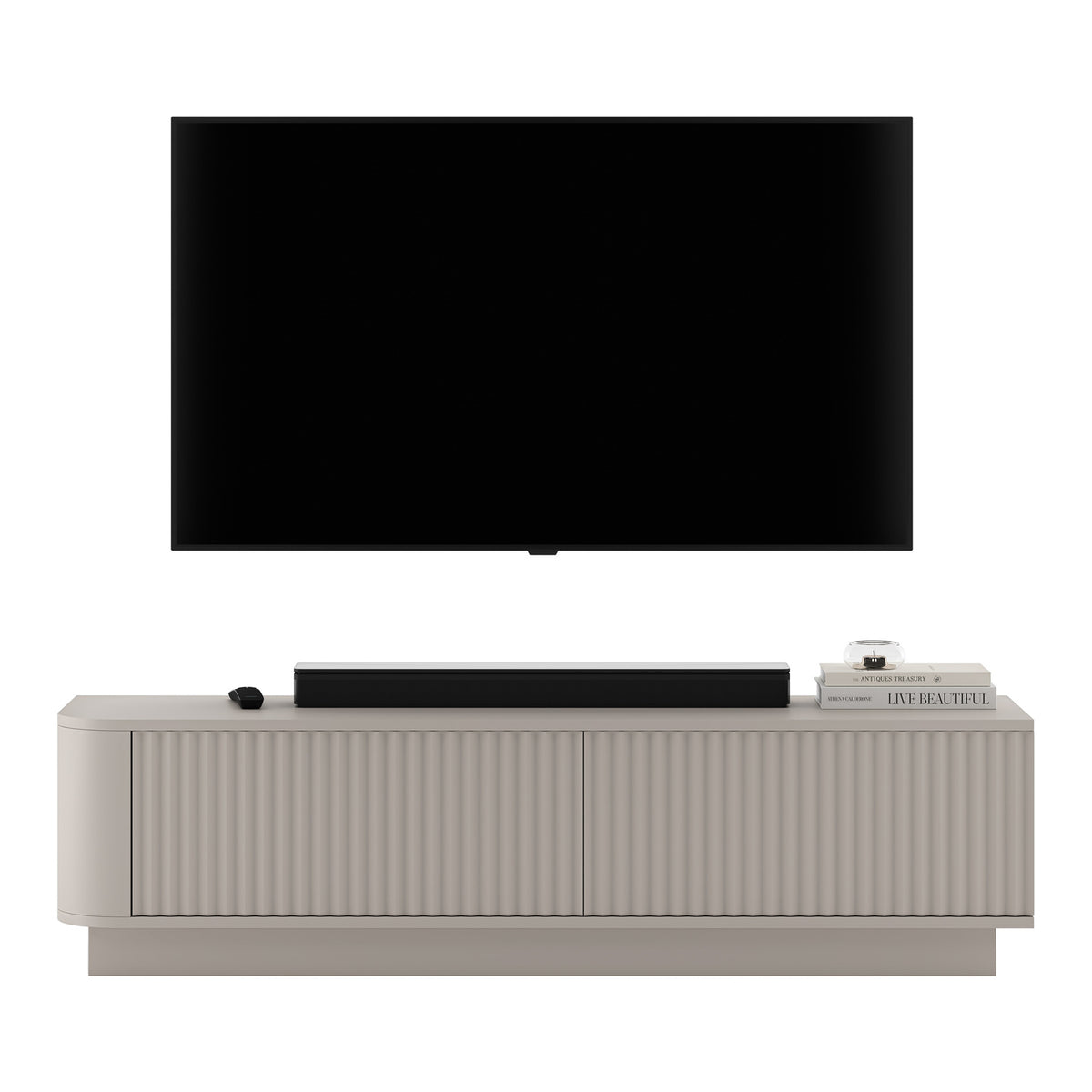 Aurora Rounded Corner Flutted TV Unit 140cm Glamour Style with Plinth Stand - Cashmere