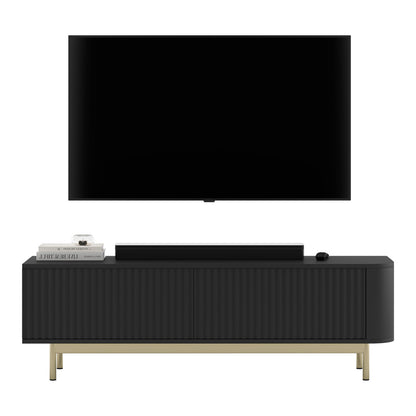 Aurora Rounded Corner Flutted TV Unit 140cm Glamour Style with Frame Legs - Black / Gold
