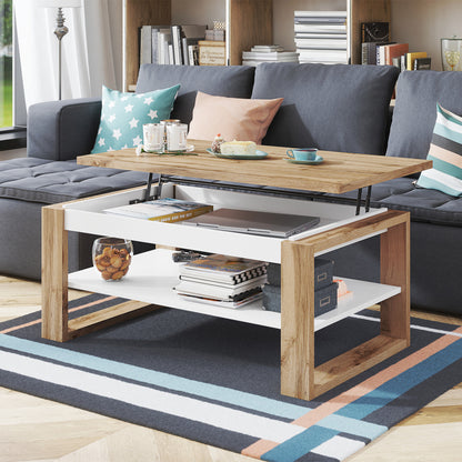 NUO Lift Top Coffee Table Contemporary Style - Wotan Oak / White Matt