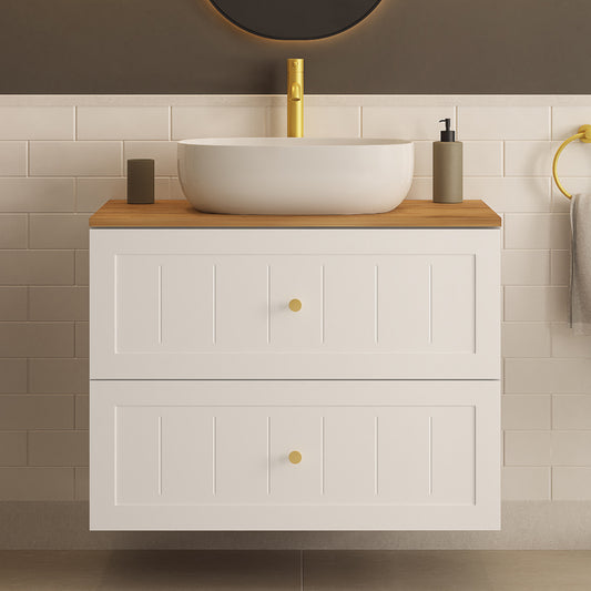 Gusto Scandi Style 2 Drawer Wall Cabinet Vanity Unit with Worktop 80cm - White