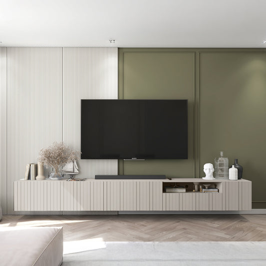 Elpis Glamour Wall-Mounted TV Cabinet with Storage Extra Long 4DK 300cm - Cashmere