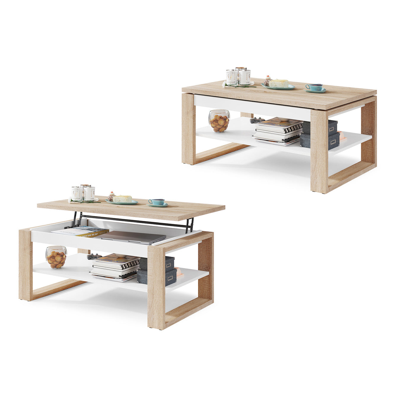 NUO Lift Top Coffee Table Contemporary Style - Sonoma Oak / White Matt