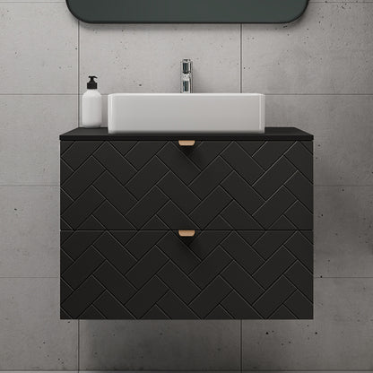 Trend Herringbone Pattern Door 80cm Bathroom Cabinet Vanity Unit with Worktop - Black