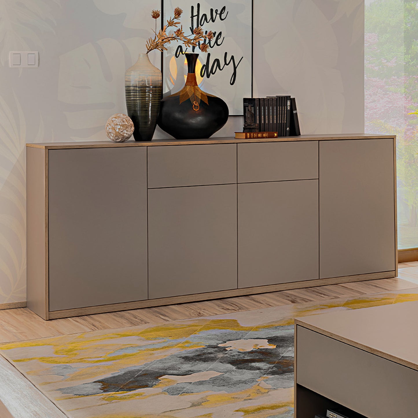 Complex Sideboard with Storage and 2 Drawers Modern Style - Grey