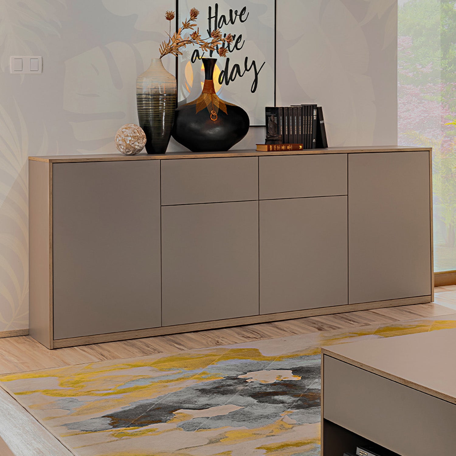 Complex Sideboard with Storage and 2 Drawers Modern Style - Grey