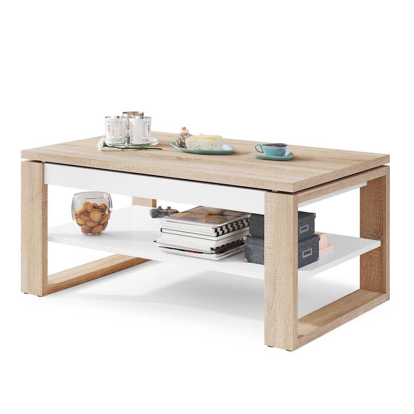 NUO Lift Top Coffee Table Contemporary Style - Sonoma Oak / White Matt
