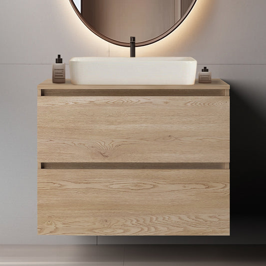 Simple Minimalist Bathroom Vanity Cabinet 80cm with Worktop Basin - Light Oak