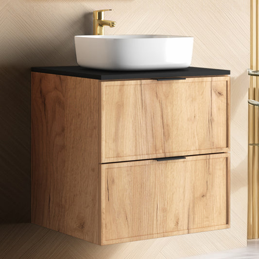 Simple Modern 2 Drawer Bathroom Cabinet Vanity Unit 60cm with Worktop - Gold Craft Oak