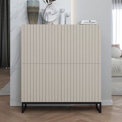 Elpis Glamour 4 Door Sideboard Push-to-Open Cabinet - Cashmere Matt / Black Frame