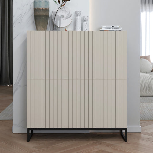 Elpis Glamour 4 Door Sideboard Push-to-Open Cabinet - Cashmere Matt / Black Frame