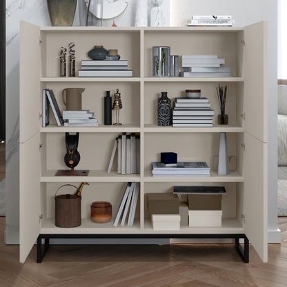 Elpis Glamour 4 Door Sideboard Push-to-Open Cabinet - Cashmere Matt / Black Frame