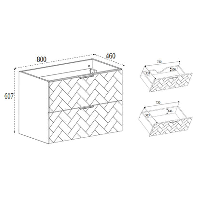 Trend Herringbone Pattern Door 80cm Bathroom Cabinet Vanity Unit with Worktop - Black