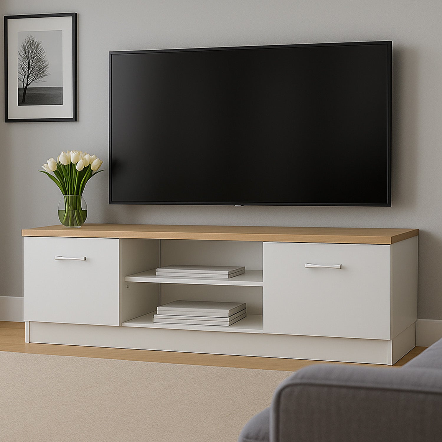 Compact Tv Unit Top Mix Contemporary Compact TV Unit with Storage - White / Sonoma Oak ...