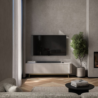 Aurora Rounded Corner Fluted TV Unit 140cm Glamour Style with Frame Legs - Cashmere / Gold
