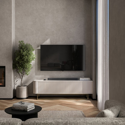 Aurora Rounded Corner Fluted TV Unit 140cm Glamour Style with Frame Stand - Cashmere / Gold