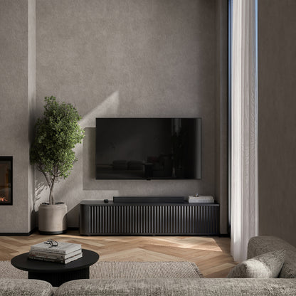 Aurora Rounded Corner Flutted TV Unit 140cm Glamour Style with Floor Pads - Black