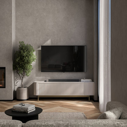 Aurora Rounded Corner Fluted TV Unit 140cm Glamour Style with Frame Legs - Cashmere / Gold