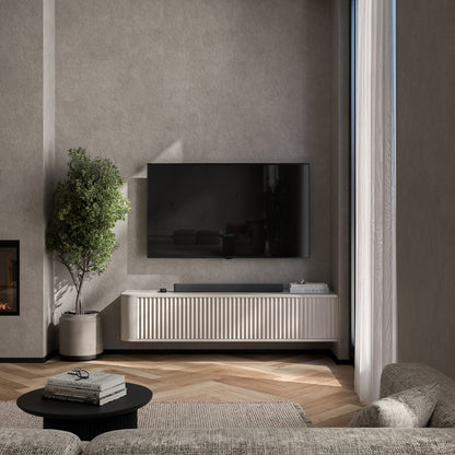 Aurora Rounded Corner Wall Mounted Flutted TV Unit 140cm Glamour Style - Cashmere