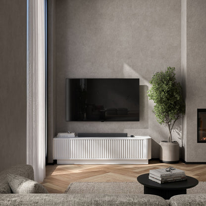 Aurora Rounded Corner Flutted TV Unit 140cm Glamour Style with Plinth Stand - White