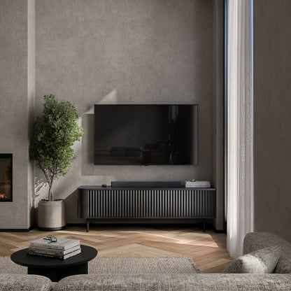 Aurora Rounded Corner Fluted TV Unit 140cm Glamour Style with Frame Legs - Black / Black