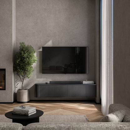 Aurora Rounded Corner Wall Mounted Flutted TV Unit 140cm Glamour Style - Black