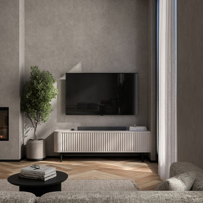 Aurora Rounded Corner Fluted TV Unit 140cm Glamour Style with Frame Legs - Cashmere / Black