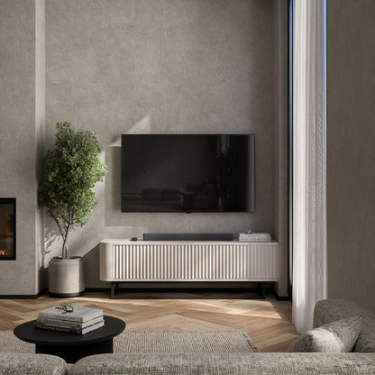 Aurora Rounded Corner Fluted TV Unit 140cm Glamour Style with Frame Stand - Cashmere / Black