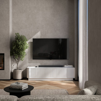 Aurora Rounded Corner Flutted TV Unit 140cm Glamour Style with Plinth Stand - White