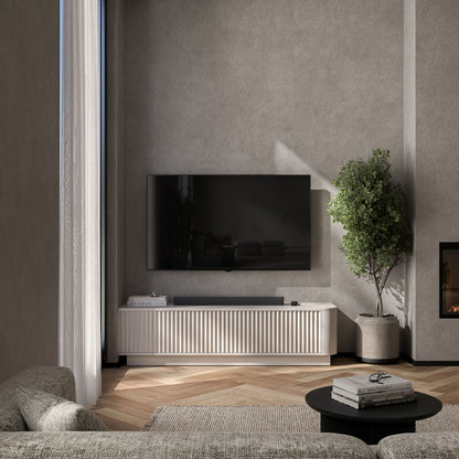 Aurora Rounded Corner Flutted TV Unit 140cm Glamour Style with Plinth Stand - Cashmere