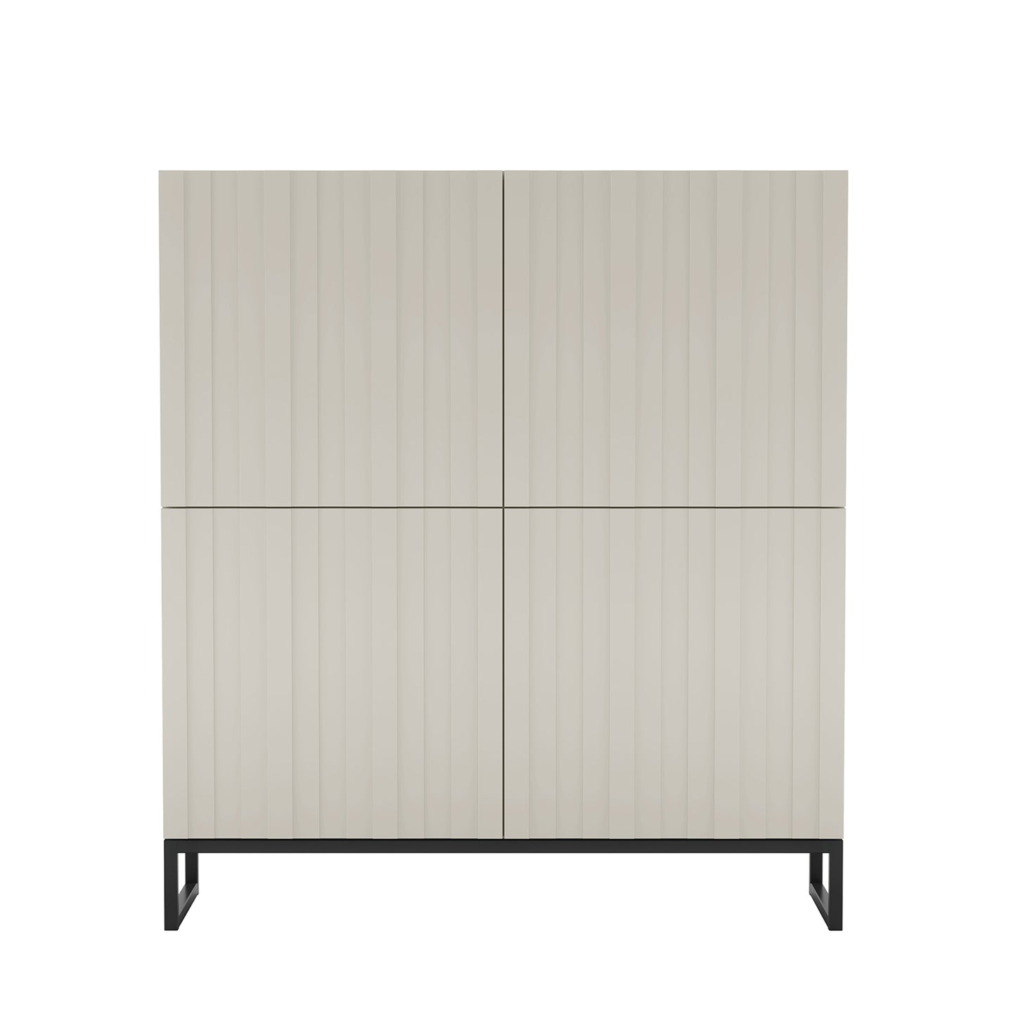 Elpis Glamour 4 Door Sideboard Push-to-Open Cabinet - Cashmere Matt / Black Frame