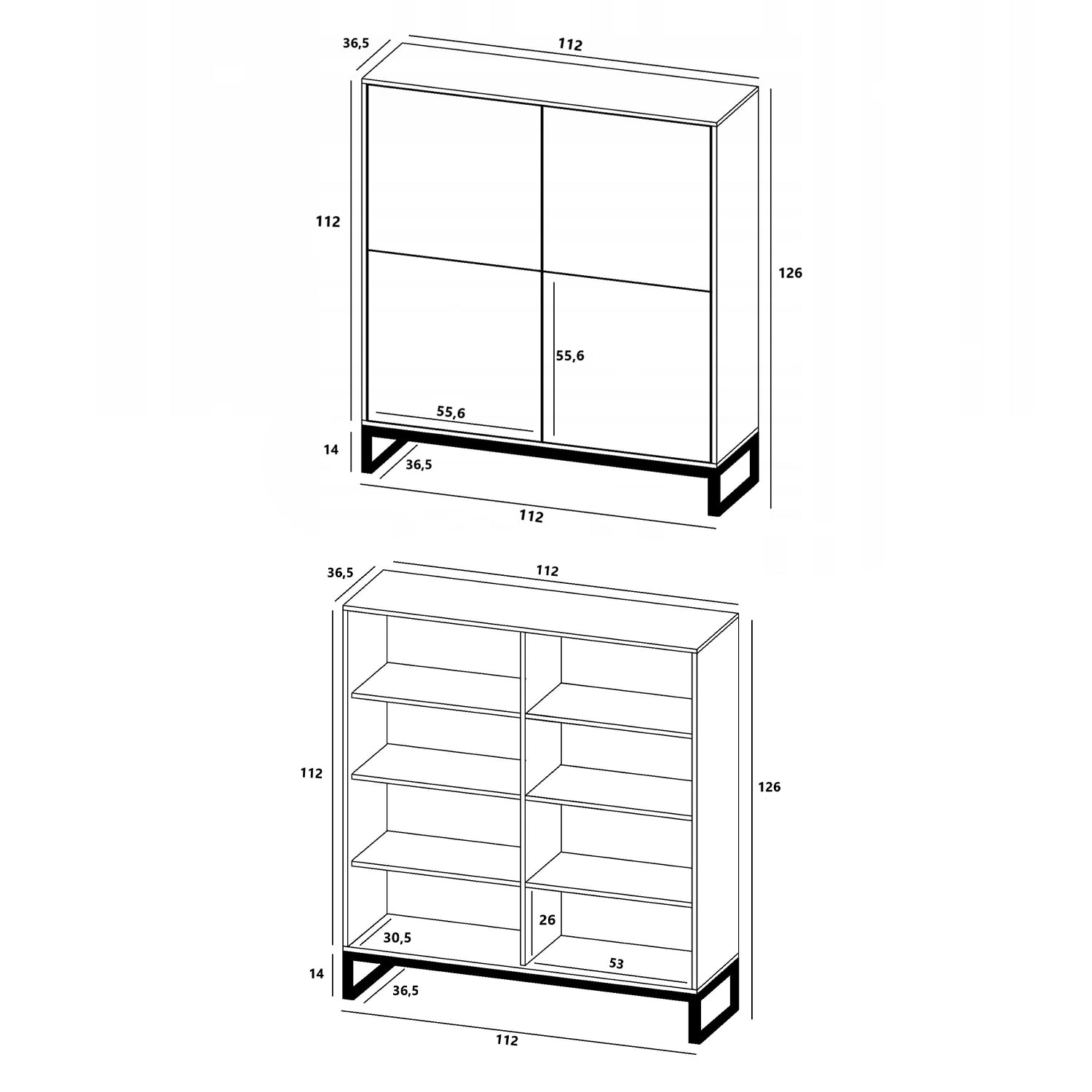Elpis Glamour 4 Door Sideboard Push-to-Open Cabinet - White Matt / Copper Frame