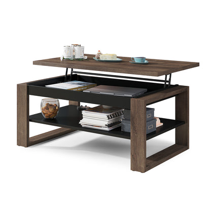 NUO Lift Top Coffee Table Contemporary Style - Brown Oak / Black Matt