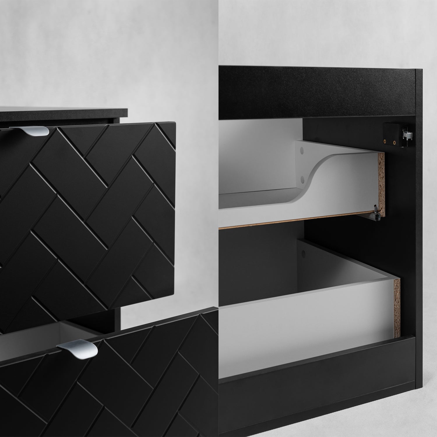Trend Herringbone Pattern Door 120cm Bathroom Cabinet Vanity Unit with Worktop - Black