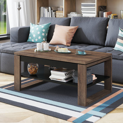 NUO Lift Top Coffee Table Contemporary Style - Brown Oak / Black Matt