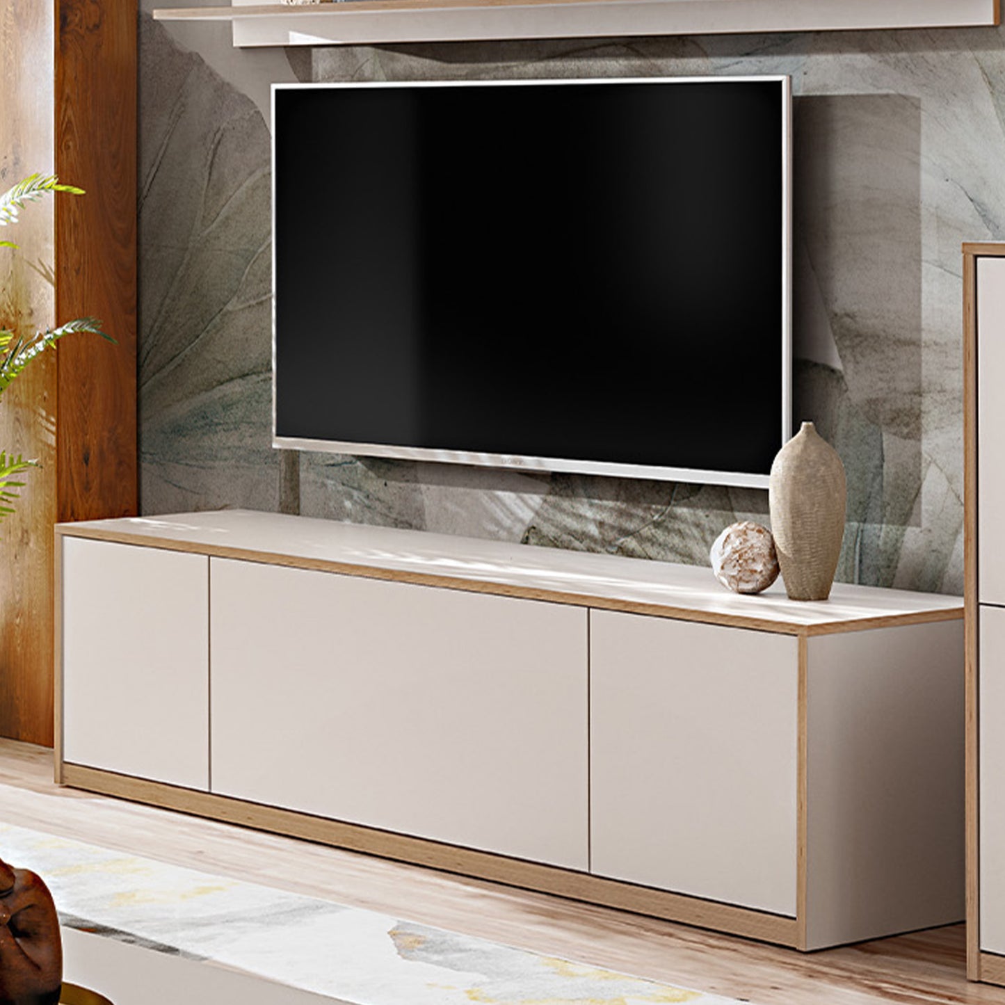 Complex TV Unit with Storage Modern Style - White