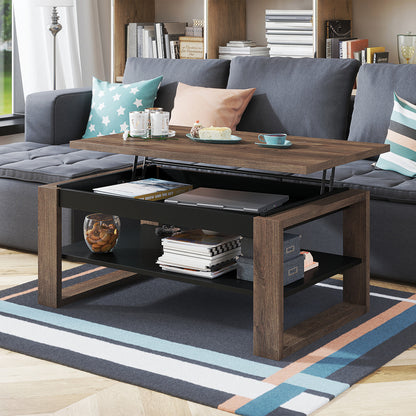 NUO Lift Top Coffee Table Contemporary Style - Brown Oak / Black Matt